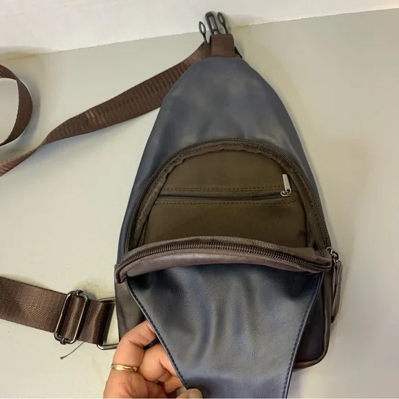 Vegan Leather Brown Sling Bag - Picture 6 of 9